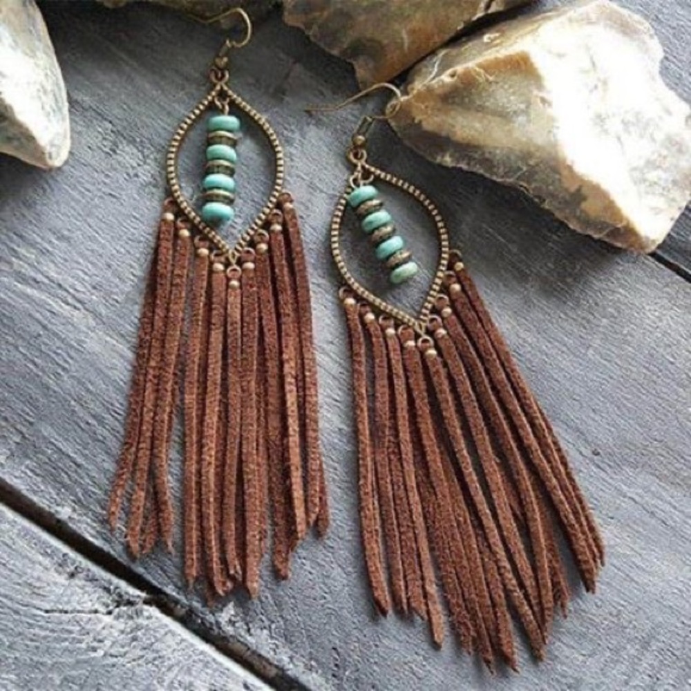 Leather fringe earrings